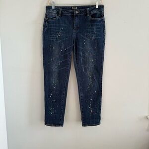 Artistic Paint Splattered, Mid Rise Cropped Jeans, size 12